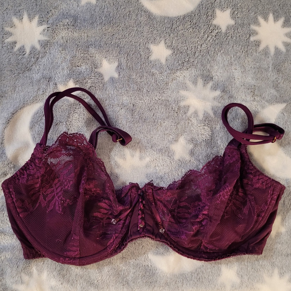 Victoria's Secret Eggplant Purple Unlined Lace Demi Bra Size 36D